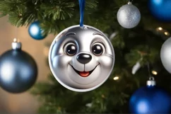 Shiny Christmas Polar Bear Round Ornament Sublimation PNG Product Image 3