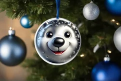 Shiny Christmas Polar Bear Round Ornament Sublimation PNG Product Image 1