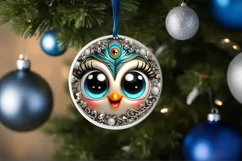 Shiny Christmas Peacock Round Ornament Sublimation PNG Product Image 3