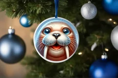 Walrus Christmas Round Ornament Sublimation PNG Product Image 1