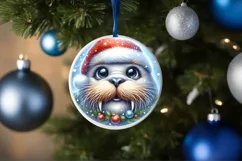 Walrus Christmas Round Ornament Sublimation PNG Product Image 3