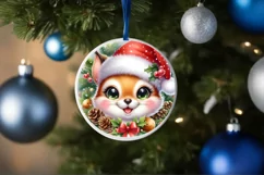 Squirrel Christmas Round Ornament Sublimation PNG Product Image 1