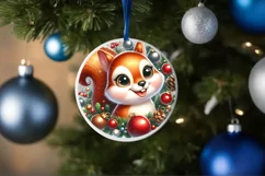 Squirrel Christmas Round Ornament Sublimation PNG Product Image 3