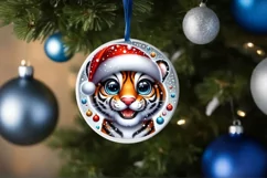 Tiger Christmas Round Ornament Sublimation PNG Product Image 1