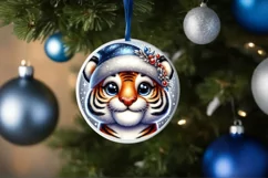 Tiger Christmas Round Ornament Sublimation PNG Product Image 3