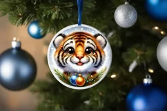 Shiny Christmas Tiger Round Ornament Sublimation PNG Product Image 1