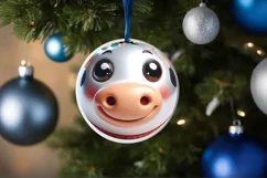 Cow Christmas Round Ornament Sublimation PNG Product Image 1