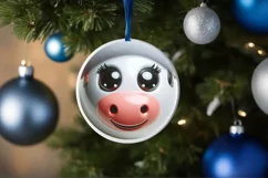 Cow Christmas Round Ornament Sublimation PNG Product Image 1