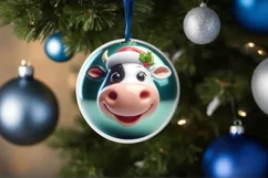 Cow Christmas Round Ornament Sublimation PNG Product Image 1