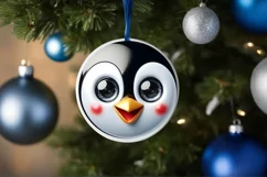Shiny Christmas Penguin Round Ornament Sublimation PNG Product Image 1