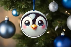 Christmas Penguin Smiling Round Ornament Sublimation PNG Product Image 3