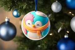 Christmas Penguin Round Ornament Sublimation PNG Product Image 4
