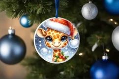 Christmas Giraffe Smiling Round Ornament Sublimation PNG Product Image 3