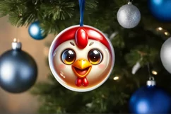 Christmas Chicken Smiling Round Ornament Sublimation PNG Product Image 3