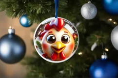Christmas Chicken Smiling Round Ornament Sublimation PNG Product Image 1