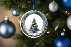 Christmas Tree Watercolor Round PNG Product Image 4