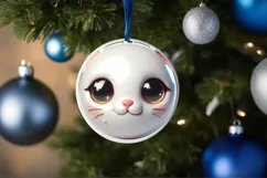 Christmas Kitty Round Ornament Sublimation PNG Product Image 1