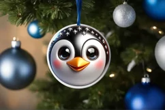 Christmas Penguin Smiling Round Ornament Sublimation PNG Product Image 3