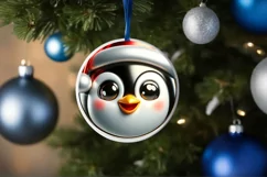 Christmas Penguin Smiling Round Ornament Sublimation PNG Product Image 1