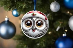 Christmas Owl Smiling Round Ornament Sublimation PNG Product Image 3