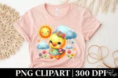 Cute Duckling Sun Rain Flower, Clipart |T-shirt, Mug PNG Product Image 5