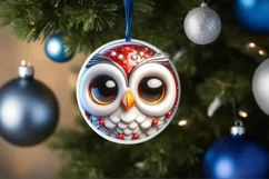Christmas Owl Smiling Round Ornament Sublimation PNG Product Image 1