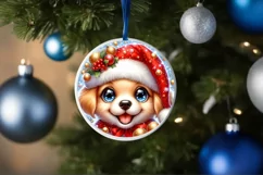 Christmas Puppy Smiling Round Ornament Sublimation PNG Product Image 3