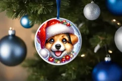 Christmas Puppy Smiling Round Ornament Sublimation PNG Product Image 1