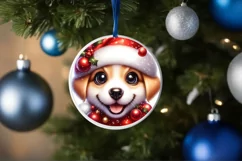 Christmas Puppy Smiling Round Ornament Sublimation PNG Product Image 3