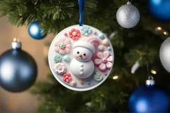 Snowman Christmas Round Cute Animal Ornament Sublimation Product Image 4