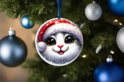 Christmas Cat Smiling Round Ornament Sublimation PNG Product Image 1