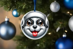 Christmas Puppy Smiling Round Ornament Sublimation PNG Product Image 1