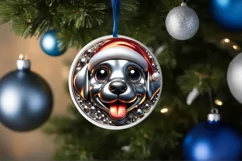 Christmas Puppy Smiling Round Ornament Sublimation PNG Product Image 1