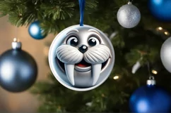 Christmas Walrus Smiling Round Ornament Sublimation PNG Product Image 3