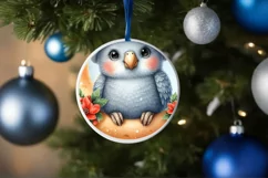 Santa Hat Baby Parrot Round Ornament Sublimation PNG Product Image 4