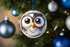 Christmas Owl Smiling Round Ornament Sublimation PNG Product Image 3