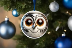 Christmas Owl Smiling Round Ornament Sublimation PNG Product Image 3