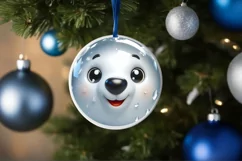 Shiny Christmas Polar Bear Round Ornament Sublimation PNG Product Image 1