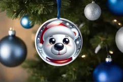Shiny Christmas Polar Bear Round Ornament Sublimation PNG Product Image 1