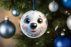 Shiny Christmas Polar Bear Round Ornament Sublimation PNG Product Image 1
