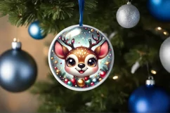 Shiny Christmas Deer Round Ornament Sublimation PNG Product Image 3