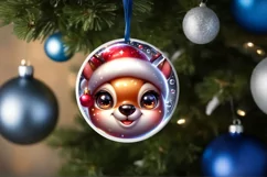 Shiny Christmas Deer Round Ornament Sublimation PNG Product Image 1