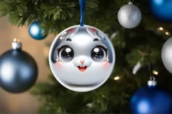 Shiny Christmas Bunny Round Ornament Sublimation PNG Product Image 1