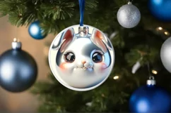 Shiny Christmas Bunny Round Ornament Sublimation PNG Product Image 1