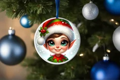 Shiny Christmas Elf Round Ornament Sublimation PNG Product Image 1