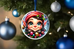 Shiny Christmas Elf Round Ornament Sublimation PNG Product Image 3