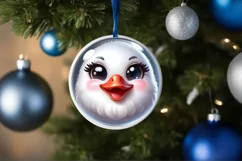 Shiny Christmas Swan Round Ornament Sublimation PNG Product Image 1