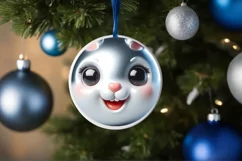 Shiny Christmas Bunny Round Ornament Sublimation PNG Product Image 1