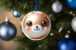 Shiny Christmas Bunny Round Ornament Sublimation PNG Product Image 1