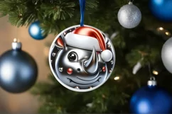Shiny Christmas Rhino Round Ornament Sublimation PNG Product Image 1